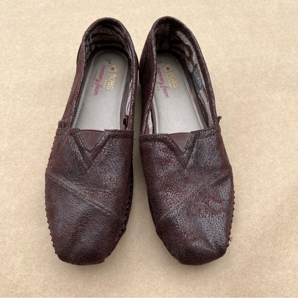 BOBS Skechers Women's Memory Foam Slip On Shoes Flats Size 9 Brown Fleece Lined